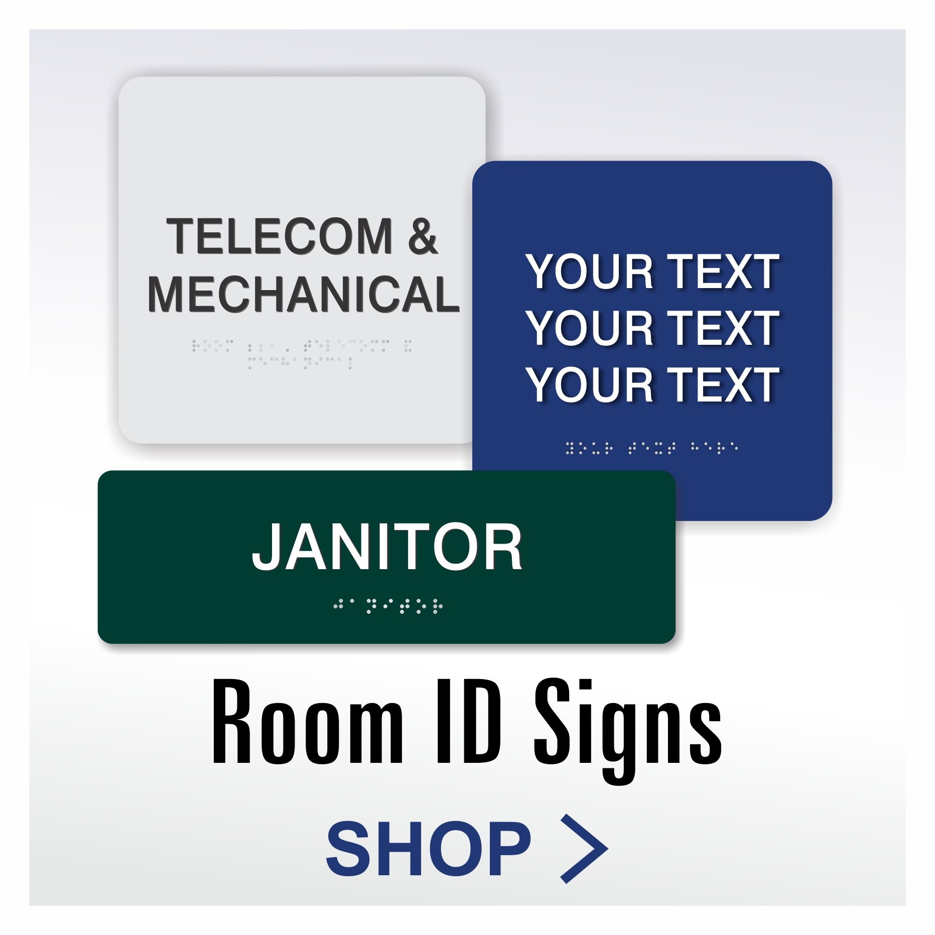Economy Series Room ID interior ADA sign system, braille and tactile letters 